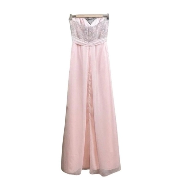 Alvina Valenta Maids Lace Strapless Long Formal Gown Dress Pink Silver Size 10 - Picture 2 of 10